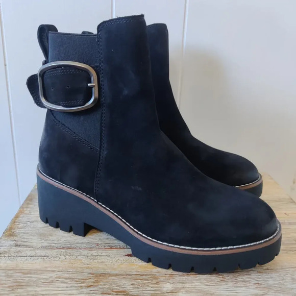 New BLONDO DAHLIA WATERPROOF LUG SOLE BLACK NUBUCK BOOTIES Sz 7M - Picture 3 of 7